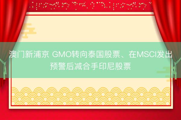 澳門新浦京 GMO轉向泰國股票、在MSCI發出預警后減合手印尼股票